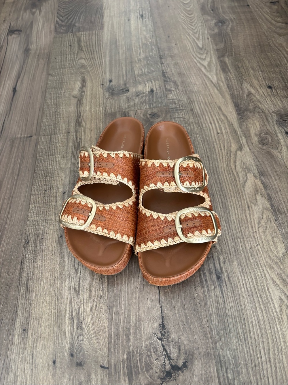 Loeffler Randall Theo sandals in brown straw natural stitch - Picture 2 of 9
